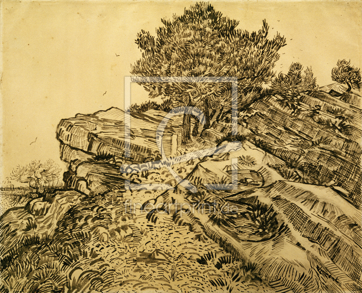 Bild-Nr.: 30003246 V.v.Gogh, Rock of Montmajour /Draw./1888 erstellt von van Gogh, Vincent