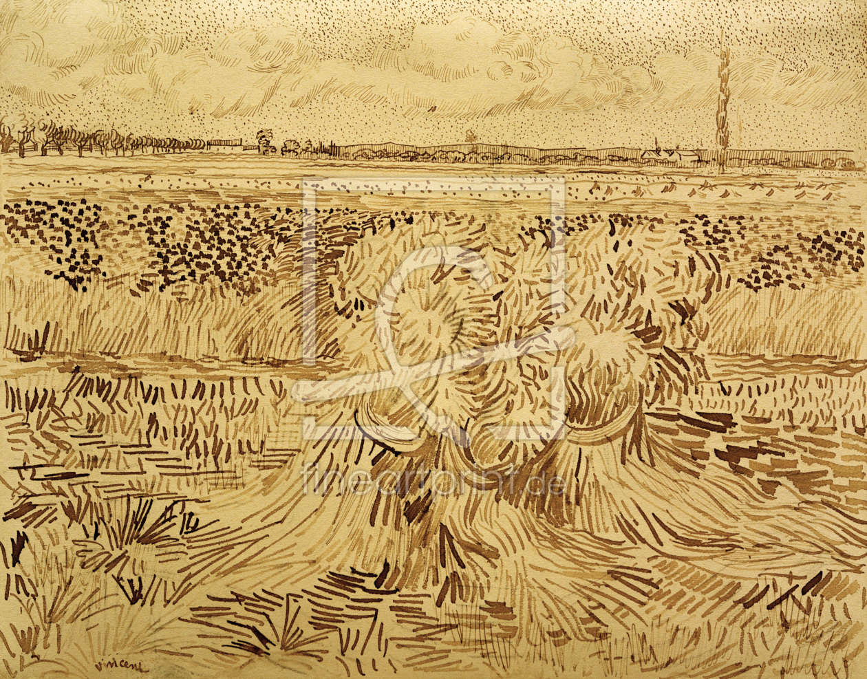 Bild-Nr.: 30003256 V.v.Gogh, Wheat Field w.Sheaves / Draw. erstellt von van Gogh, Vincent
