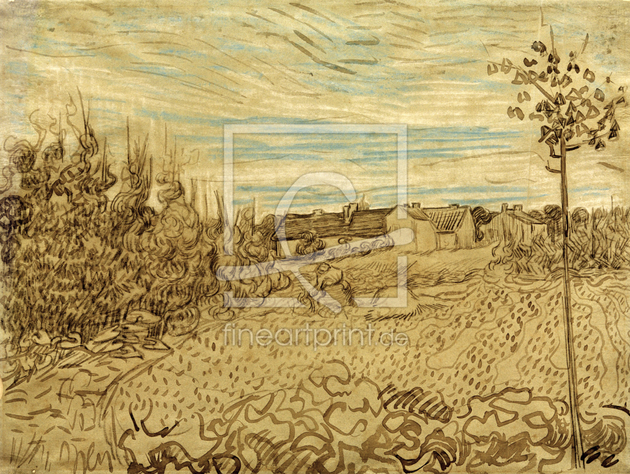 Bild-Nr.: 30003260 V.v.Gogh, Cottages w.Woman.../Draw./1890 erstellt von van Gogh, Vincent