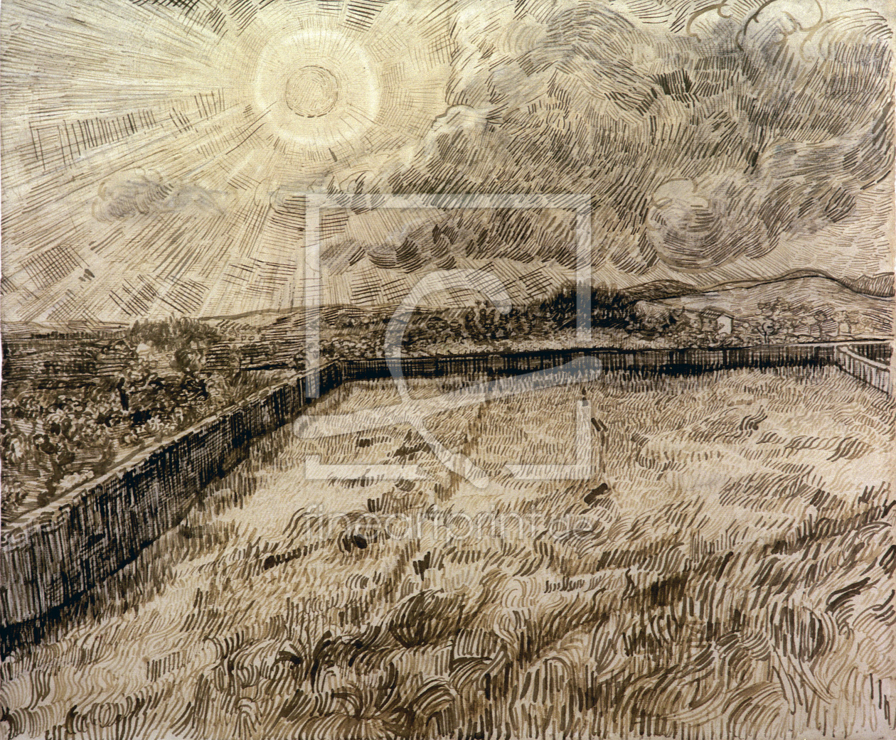 Bild-Nr.: 30003272 V.van Gogh, Sun above Field /Draw./1889 erstellt von van Gogh, Vincent