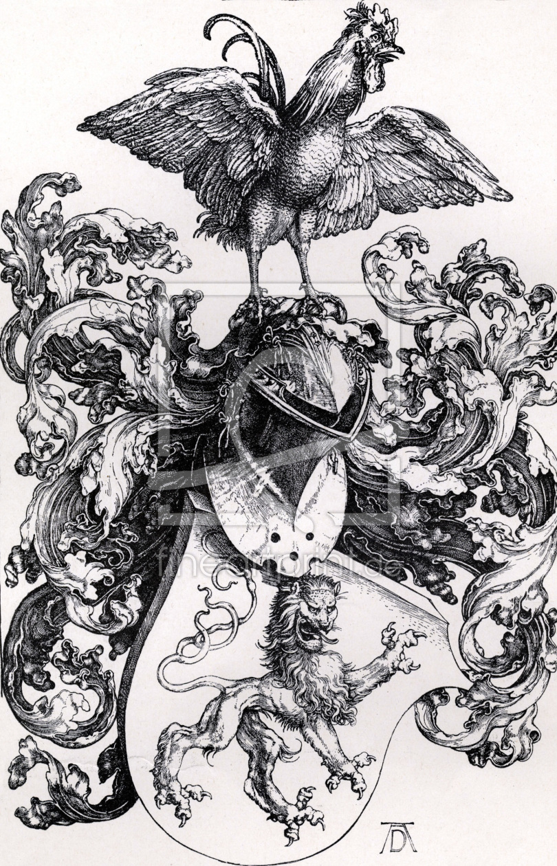 Bild-Nr.: 30004282 A.Dürer, Lion & Cockerel / Engr./c.1502 erstellt von Dürer, Albrecht