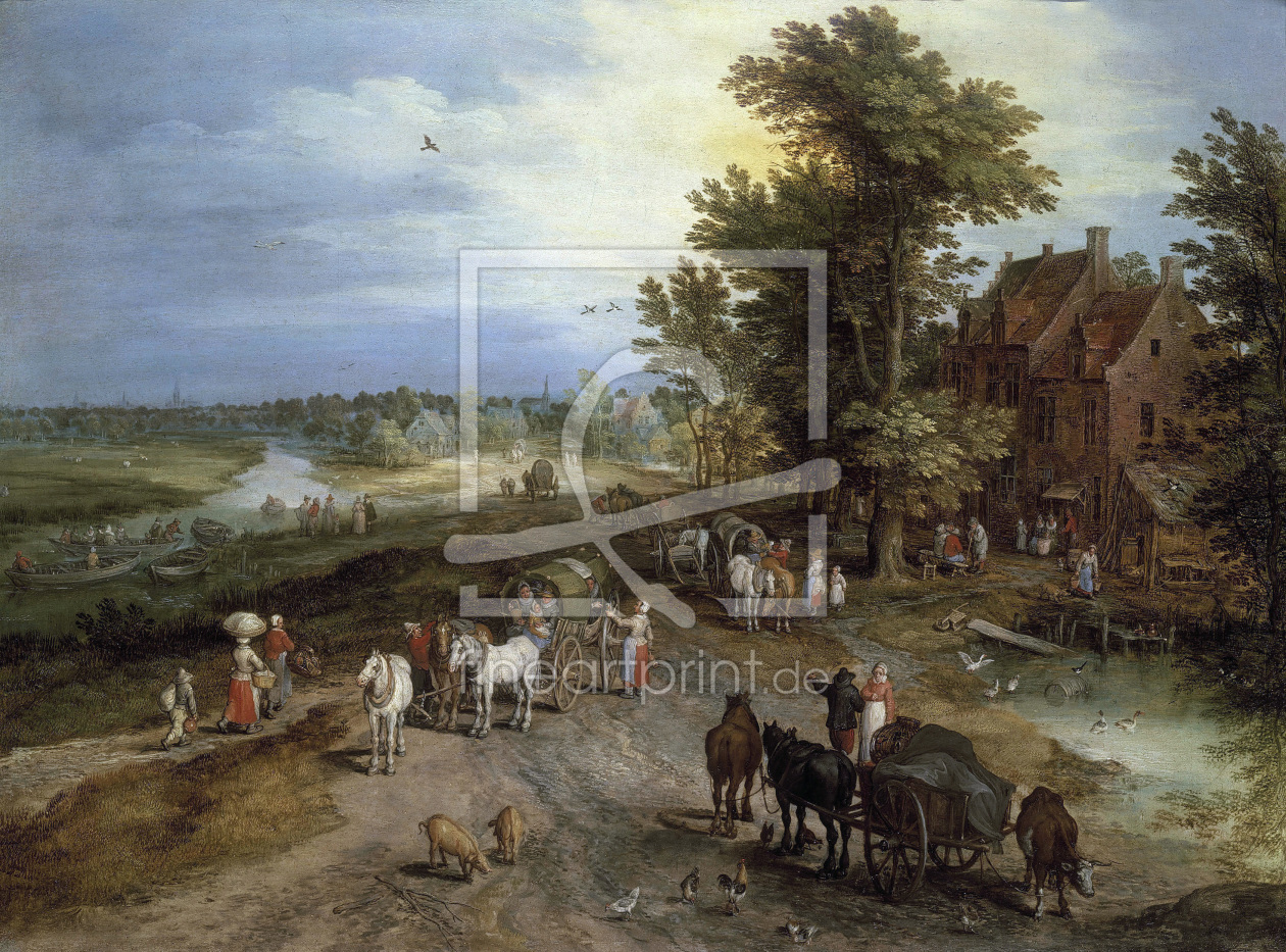 Bild-Nr.: 30007837 Jan Bruegel t.E./Landscape w.tavern erstellt von Jan Brueghel der Ältere