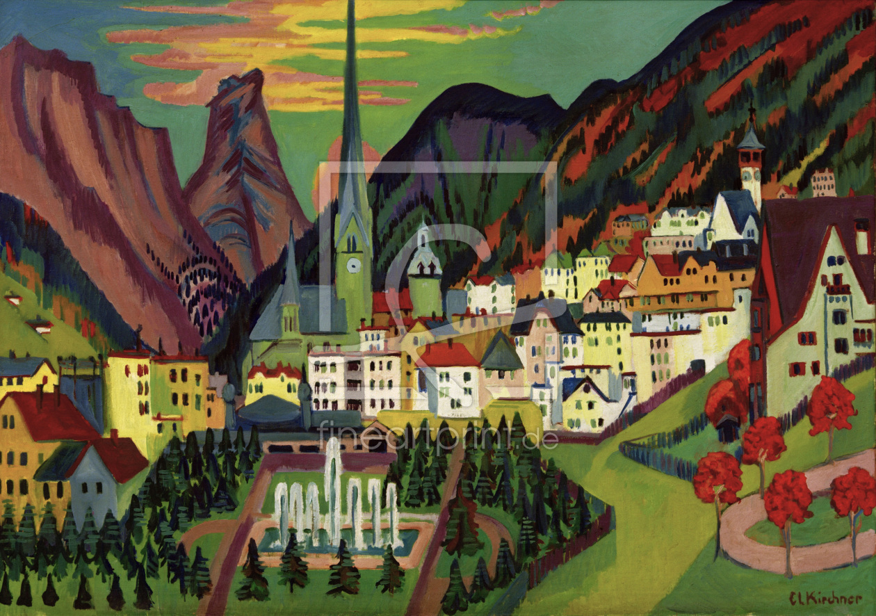 Bild-Nr.: 30008269 E.L.Kirchner, Davos mit Kirche erstellt von Ernst Ludwig Kirchner