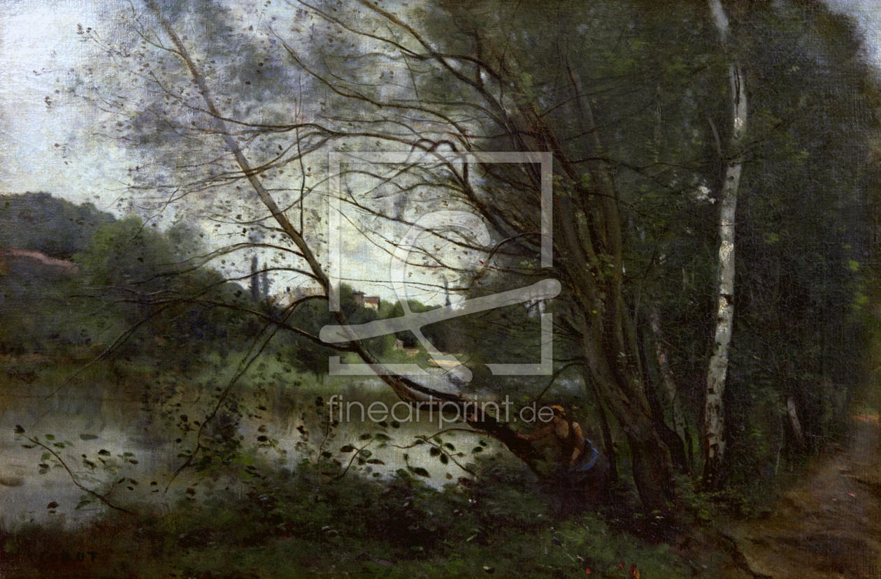 Bild-Nr.: 30008883 Corot / Pond with leaning tree / Oil erstellt von Corot, Jean Baptiste Camille