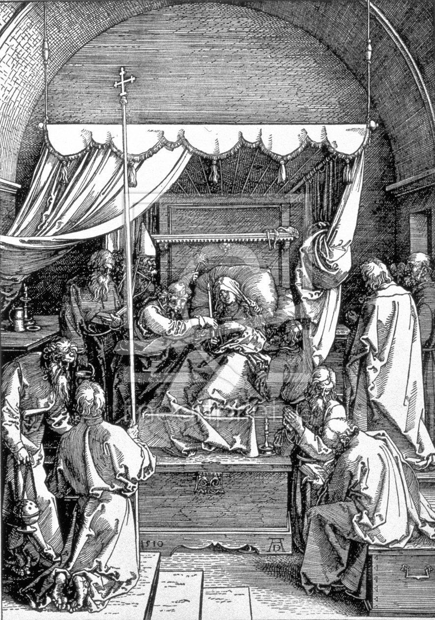 Bild-Nr.: 31000381 The Death of the Virgin from the 'Life of the Virgin' series, engraved 1510, pub erstellt von Dürer, Albrecht