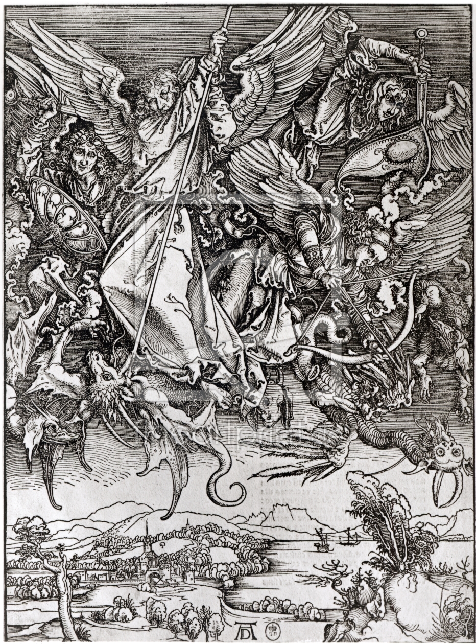Bild-Nr.: 31000390 St. Michael and the Dragon, from a Latin edition, 1511 Bild-Nr.: 31000390 St. Michael and the Dragon, from a Latin edition, 1511 erstellt von Dürer, Albrecht