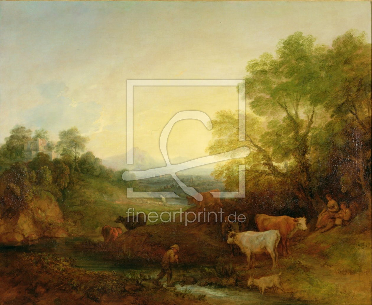 Bild-Nr.: 31000452 A Landscape with Cattle and Figures by a Stream and a Distant Bridge, c.1772-4 erstellt von Gainsborough, Thomas