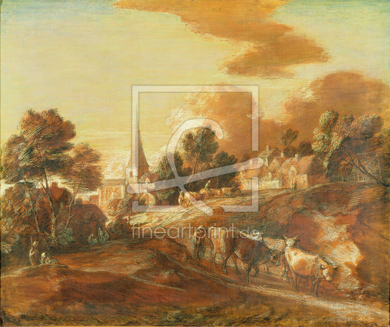 Bild-Nr.: 31000454 An Imaginary Wooded Village with Drovers and Cattle, c.1771-72 erstellt von Gainsborough, Thomas