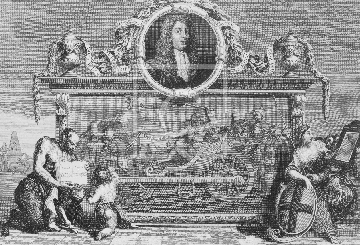 Bild-Nr.: 31000655 Frontispiece for 'Hudibras' including a portrait of Samuel Butler, engraved by C erstellt von Hogarth, William