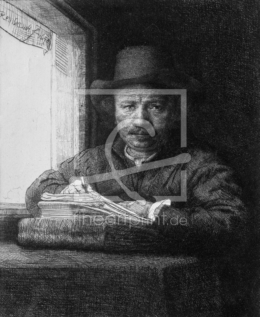 Bild-Nr.: 31001037 Self portrait while drawing, 1648 erstellt von Rembrandt Harmenszoon van Rijn