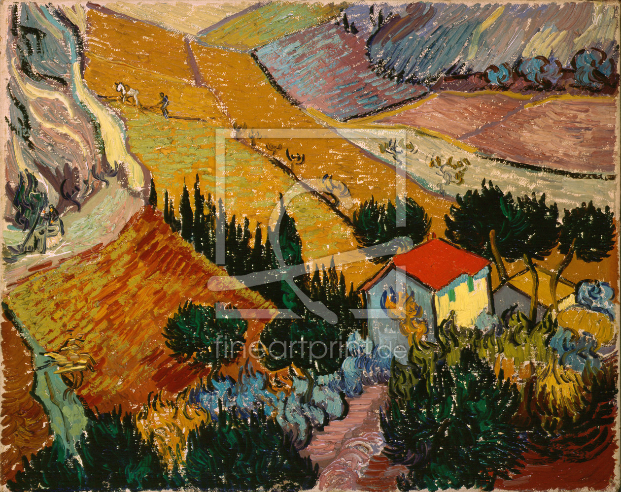 Bild-Nr.: 31001356 Landscape with House and Ploughman, 1889 erstellt von van Gogh, Vincent