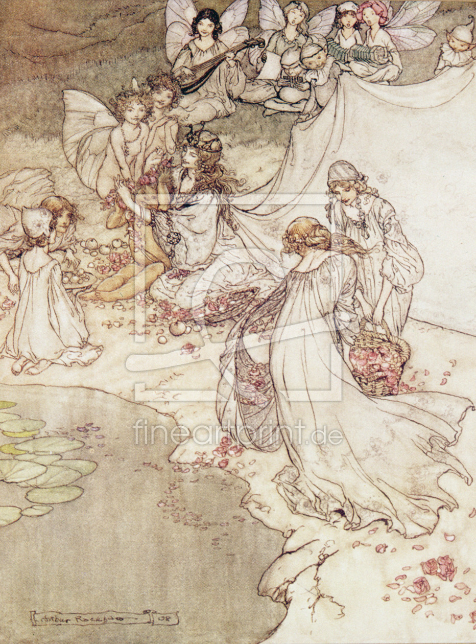 Bild-Nr.: 31001454 Illustration for a Fairy Tale, Fairy Queen Covering a Child with Blossom erstellt von Rackham, Arthur