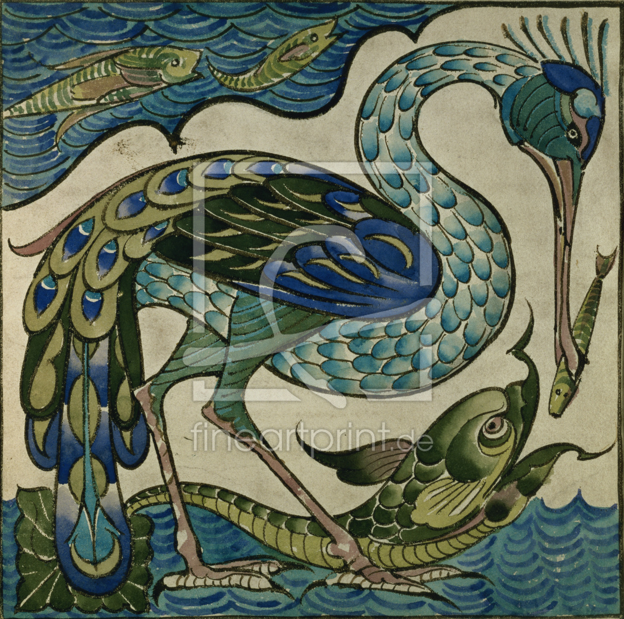 Bild-Nr.: 31001564 Tile design of heron and fish, by Walter Crane erstellt von Crane, Walter