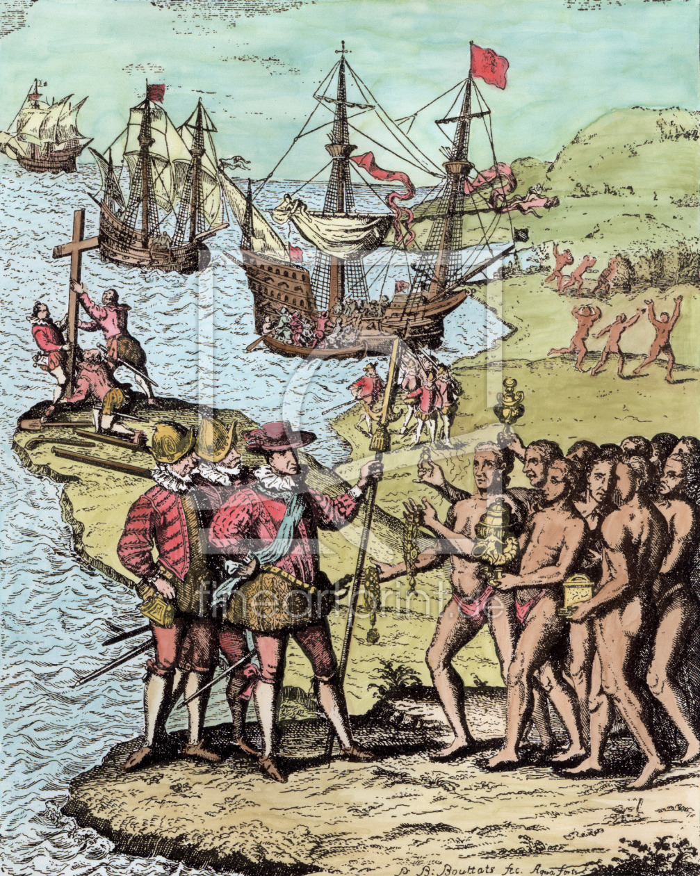 Bild-Nr.: 31001678 Columbus at Hispaniola, from 'The Narrative and Critical History of America', ed erstellt von Bry, Theodore de