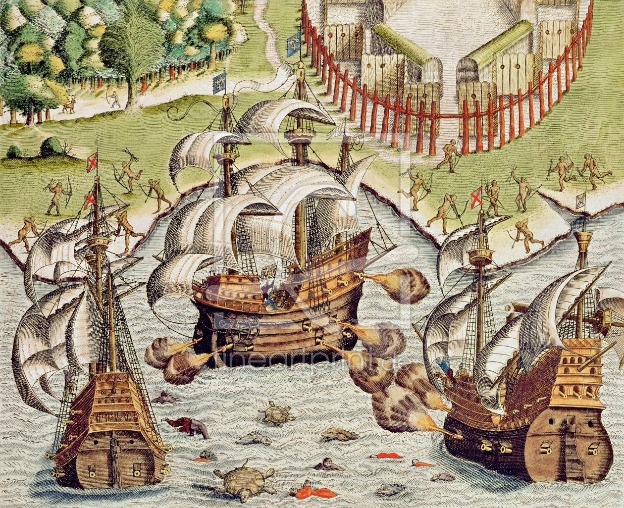 Bild-Nr.: 31001681 Naval Battle between the Portuguese and French in the Seas off the Potiguaran Te erstellt von Bry, Theodore de
