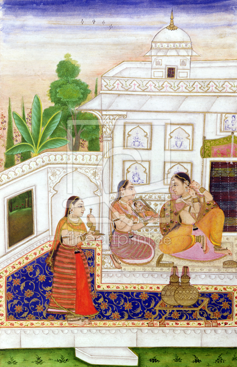 Bild-Nr.: 31001789 Vilaval Ragini: Woman at her Toilet, from a Ragamala, from Bikaner, Rajasthan erstellt von Anonyme Künstler