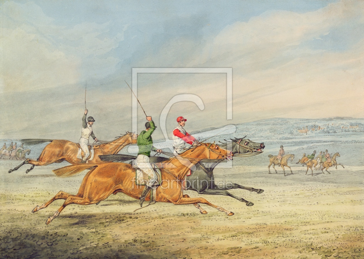 Bild-Nr.: 31002261 Steeplechasing: Three Riders galloping to right, mounted spectators in backgroun erstellt von Alken, Henry Thomas