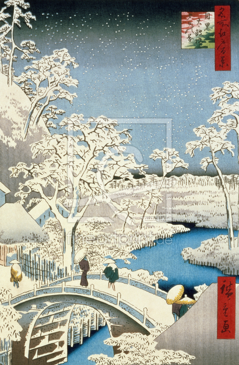 Bild-Nr.: 31002619 Drum bridge and Setting Sun Hill at Meguro, from the series '100 Views of Edo',  erstellt von Hiroshige, Ando
