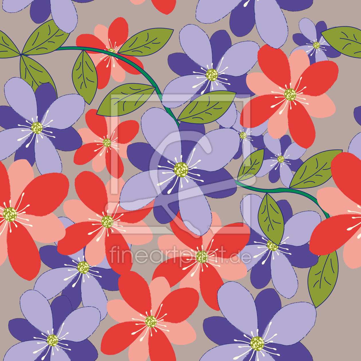 Bild-Nr.: 9001299 Blüten Und Blätter Grau erstellt von patterndesigns-com