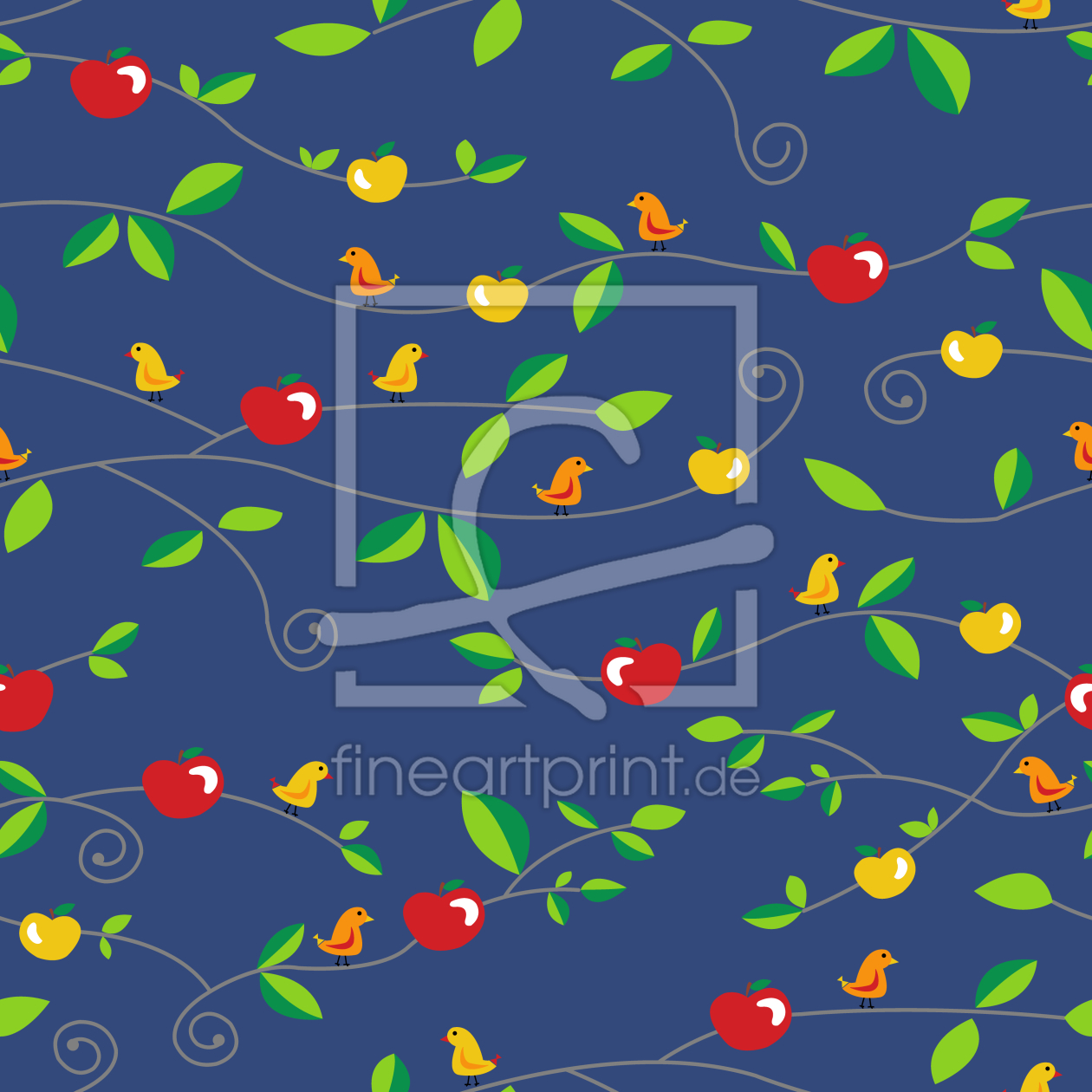 Bild-Nr.: 9007388 Vögel Äpfel Blätter erstellt von patterndesigns-com