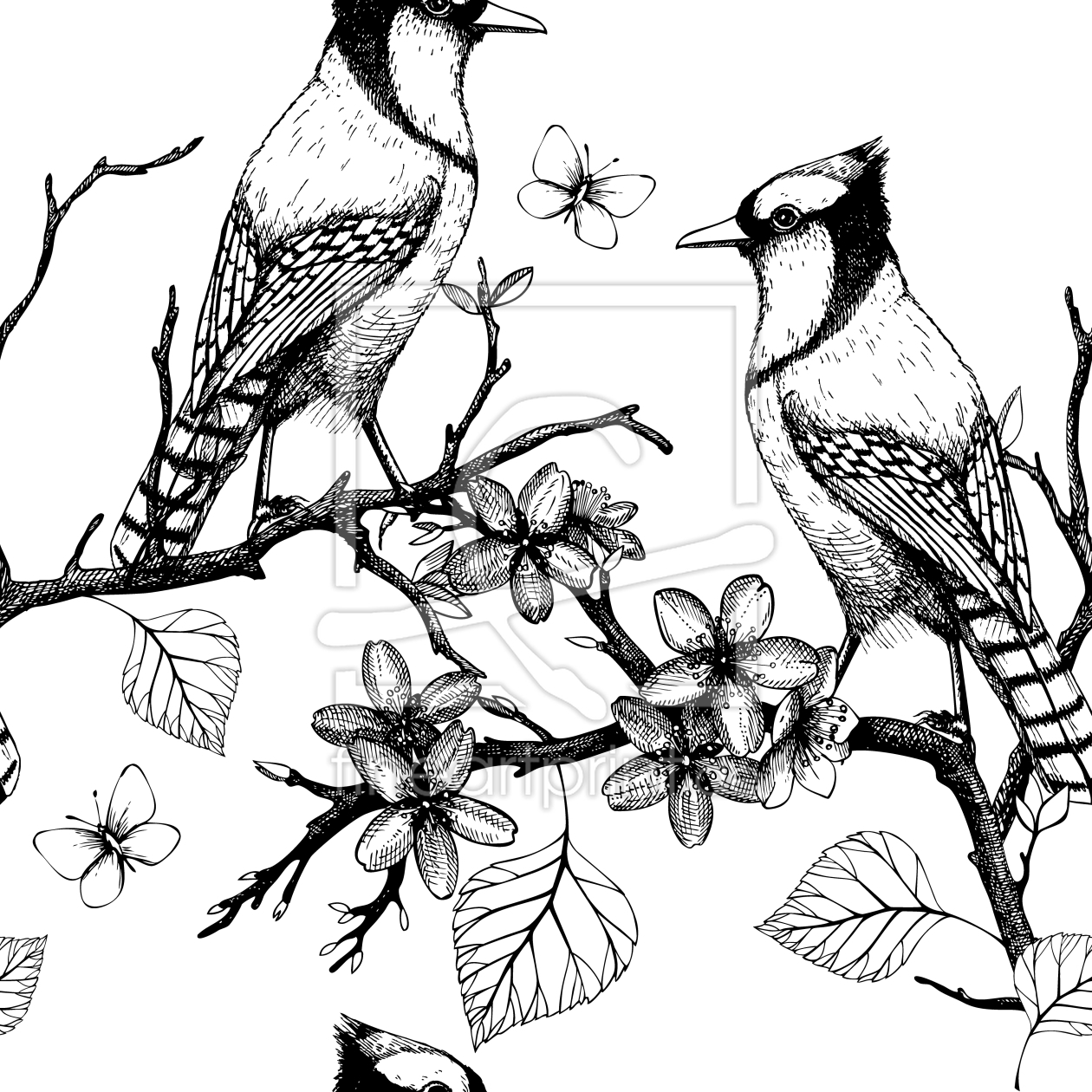 Bild-Nr.: 9007664 Vögel auf Zweigen erstellt von patterndesigns-com