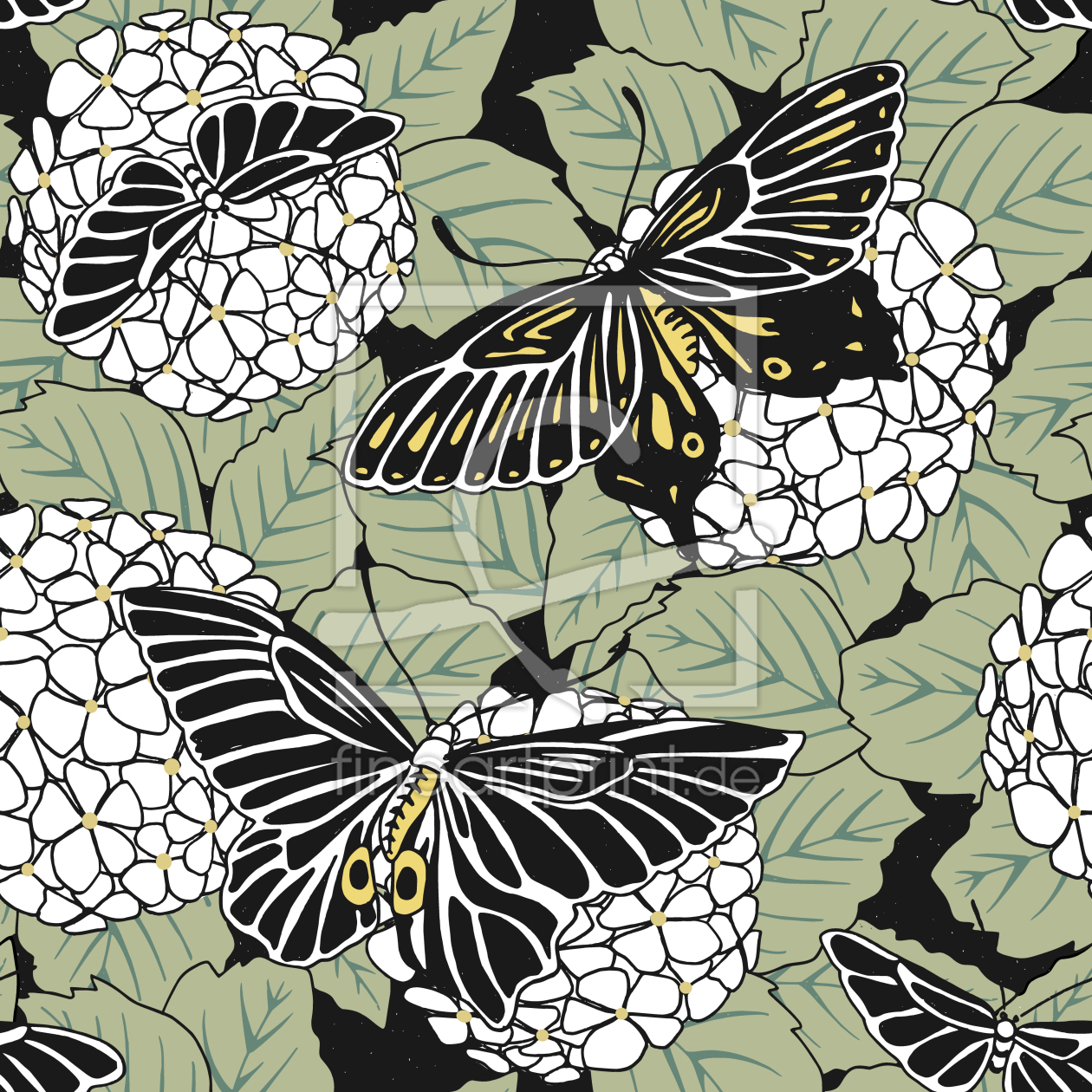 Bild-Nr.: 9008537 Schmetterlinge Und Hortensia erstellt von patterndesigns-com