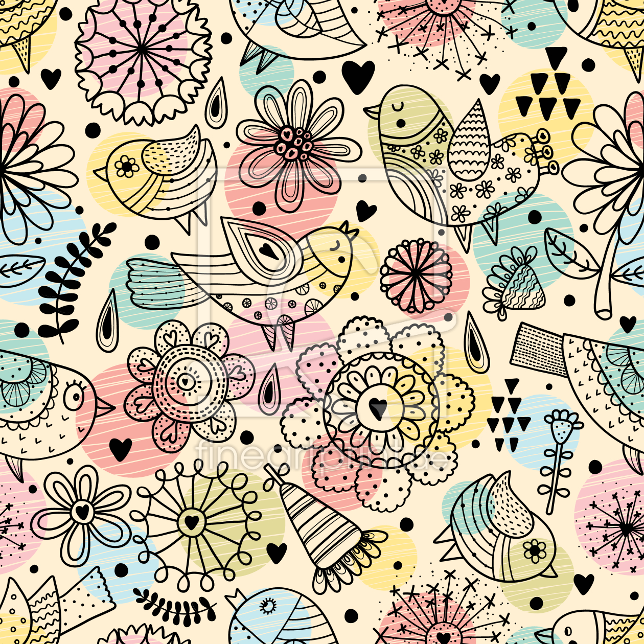 Bild-Nr.: 9009752 Vögel Blumen Und Tupfen erstellt von patterndesigns-com
