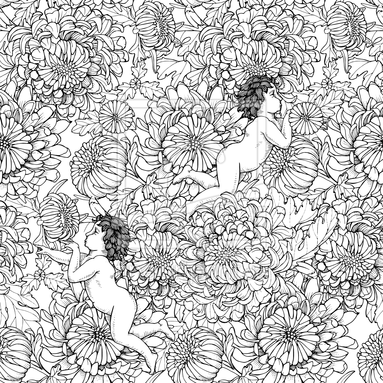 Bild-Nr.: 9011702 Chrysanthemen Und Engeln erstellt von patterndesigns-com