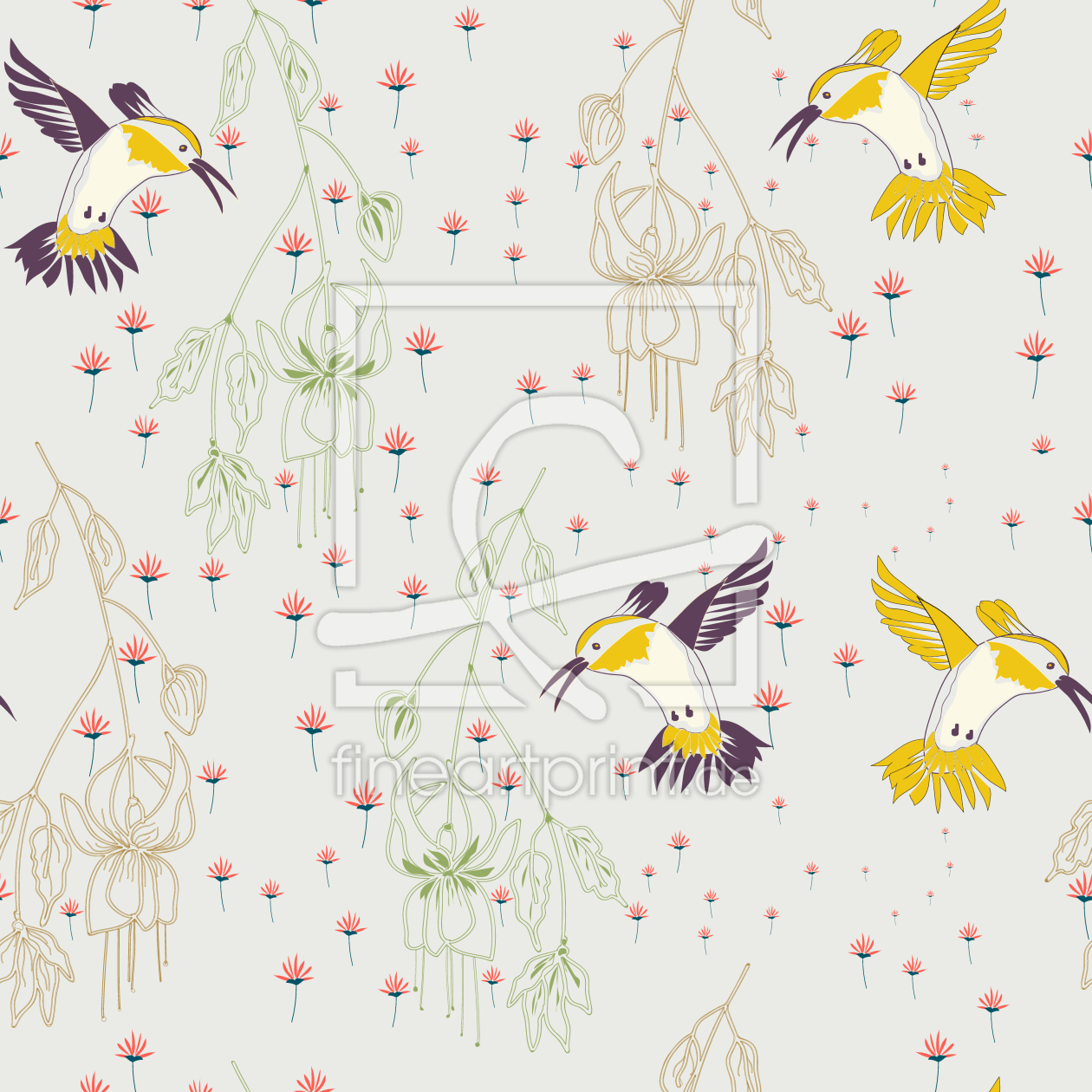 Bild-Nr.: 9012030 Blumenwiese und Kolibris erstellt von patterndesigns-com