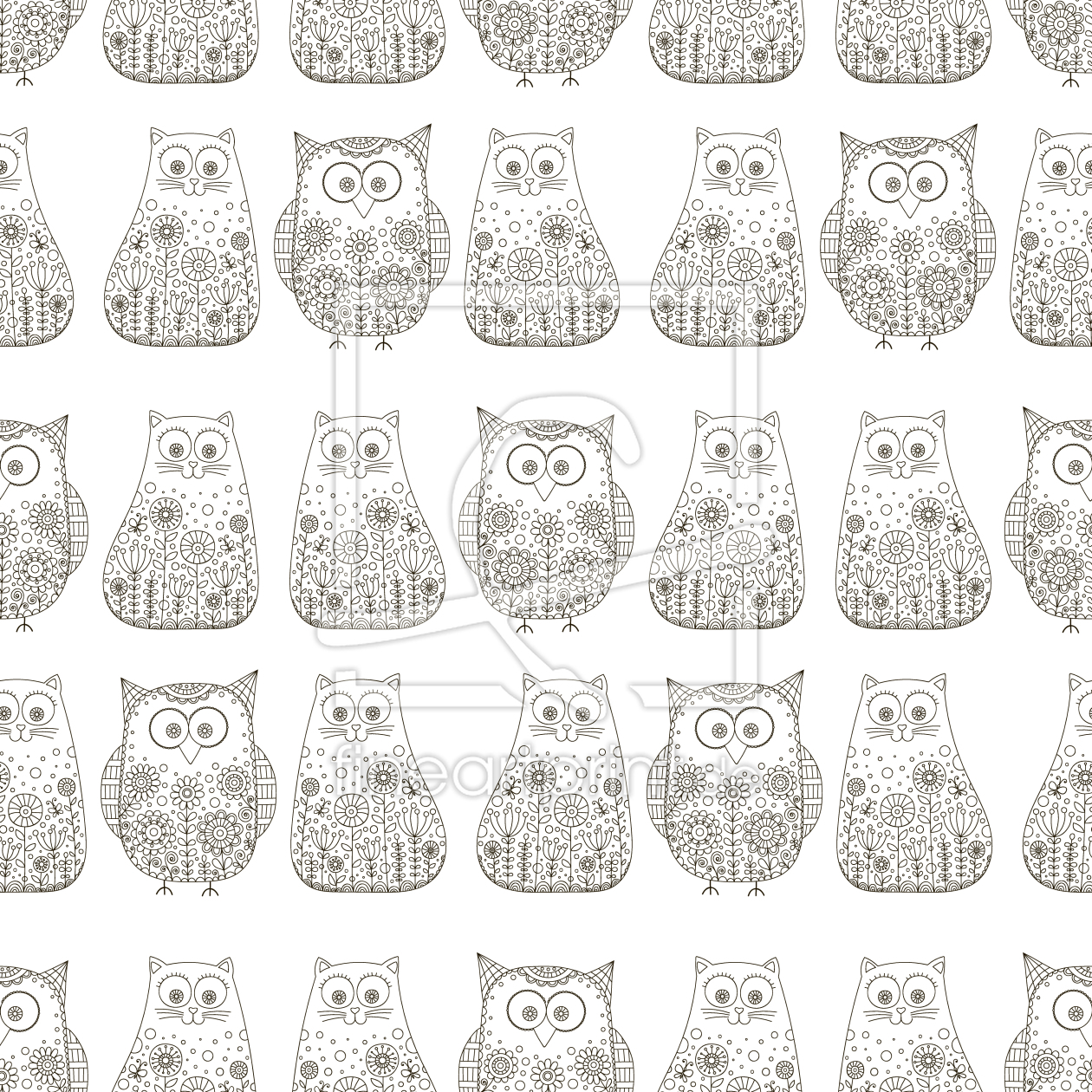 Bild-Nr.: 9013147 Gezeichnete Katzen und Eulen erstellt von patterndesigns-com