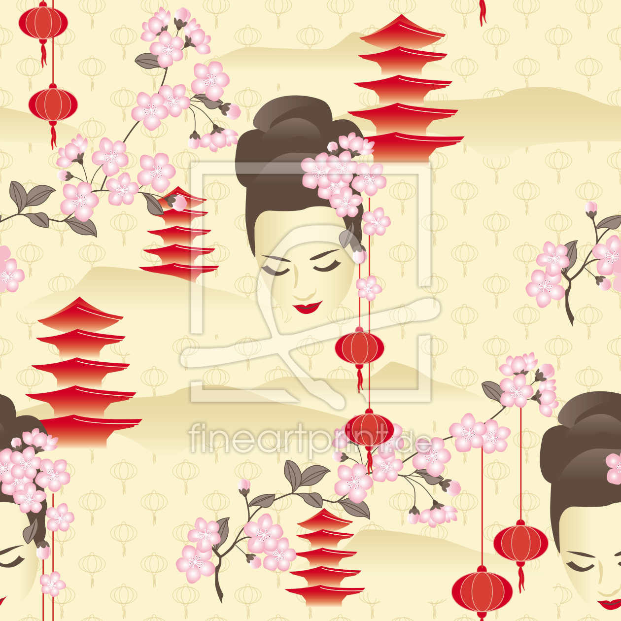 Bild-Nr.: 9026115 Kirschblüten Geisha Rot erstellt von patterndesigns-com