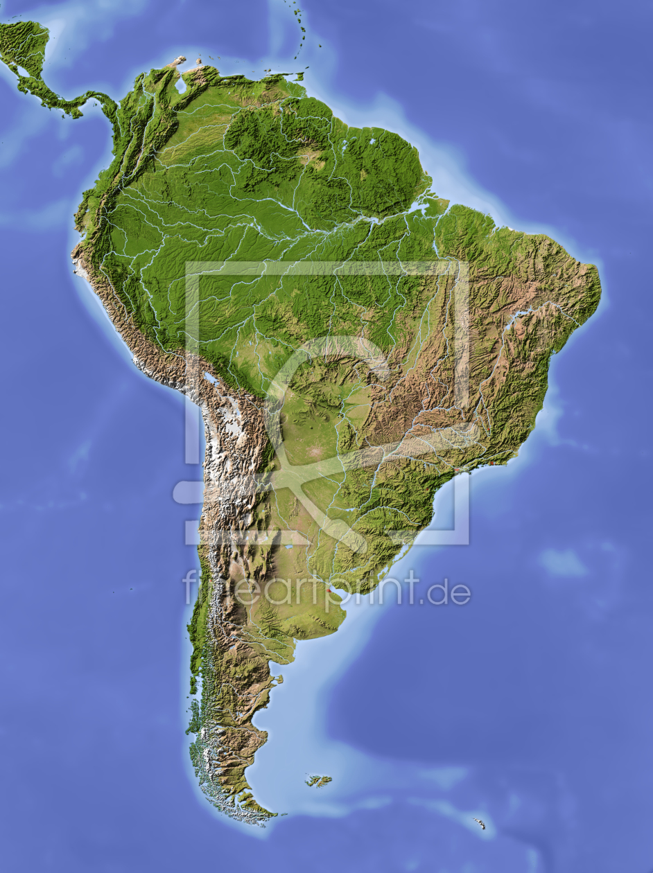 Bild-Nr.: 9995443 Südamerika, Reliefkarte erstellt von AridOcean