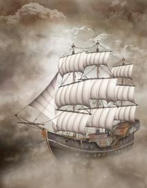 a old sailings Ship sails through the clouds /10114480