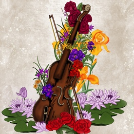 Kaputte Geige umgeben von Blumen/12092463