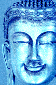 Buddha in blau mit Wassertropfen/12293268