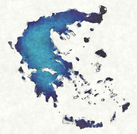 Griechenland Landkarte in blauen Wasserfarben/12416527