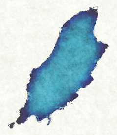 Isle of Man Landkarte in blauen Wasserfarben/12423304