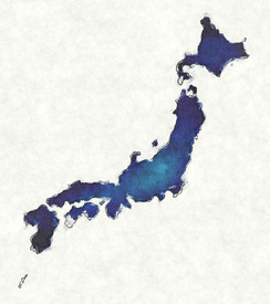 Japan Landkarte in blauen Wasserfarben/12423311