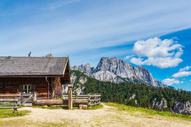 Blick auf die Litzlalm mit Hütte in den Alpen/12702370