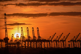 Hamburger Hafen - Kräne im Sonnenuntergang/12790962