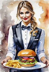 Cheeseburger mit Pommes frites KI/12838677