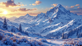 Winterlandschaft mit Sonnenuntergang KI/12928144