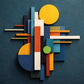 Geometrische Schichtung in Blau und Ocker KI/12945056