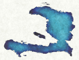 Haiti Landkarte in blauen Wasserfarben/12417240