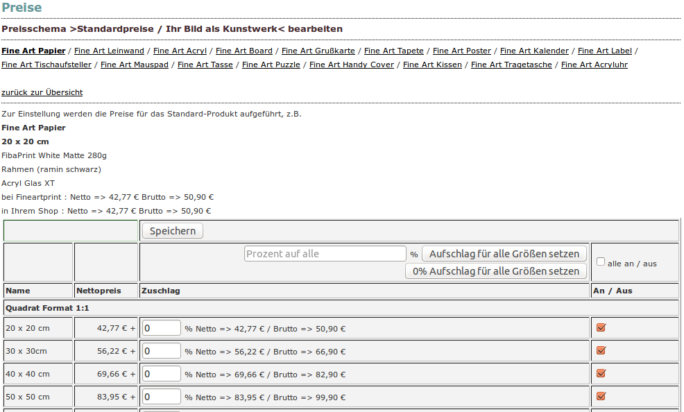 Preisschema Bearbeiten