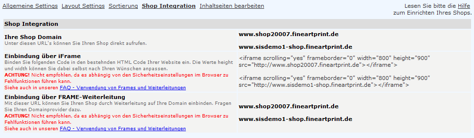 Shop Integration