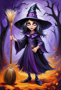 Bild-Nr: 12848861 Halloweenchen mit Besen KI Erstellt von: XYRIUS