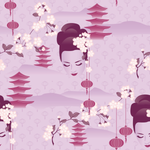 Bild-Nr: 9000035 Kirschblüten Geisha Lila Erstellt von: patterndesigns-com