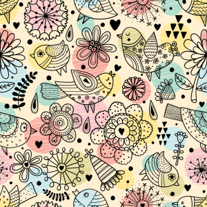 Bild-Nr: 9009752 Vögel Blumen Und Tupfen Erstellt von: patterndesigns-com