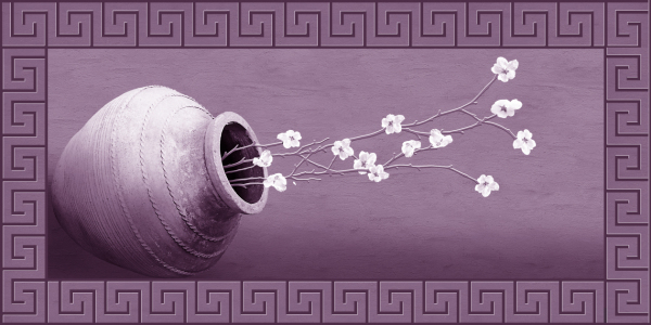 Bild-Nr: 11399245 Weiße Blüten im Tontopf Violett Erstellt von: Mausopardia